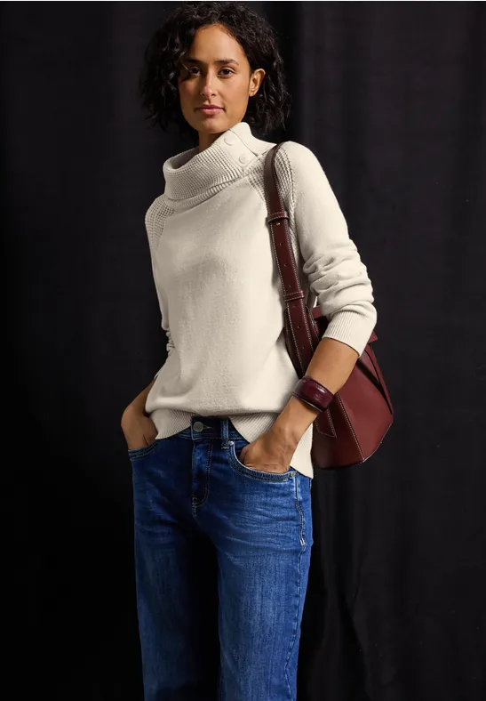 Street One Frauen Pullover mit Stehkragen in Beige, Gr: 36