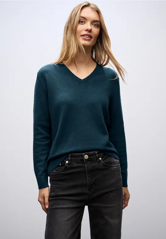 Thumbnail - Street One Frauen Kuscheliger V-Neck Pullover in Türkis, Gr: 38
