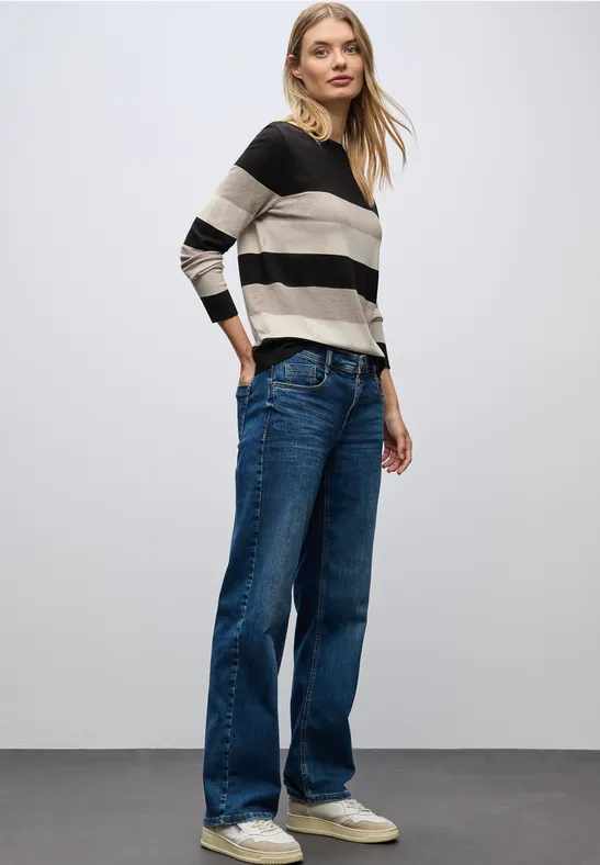 Thumbnail - Street One Frauen Gestreifter Pullover in Schwarz, Gr: 46