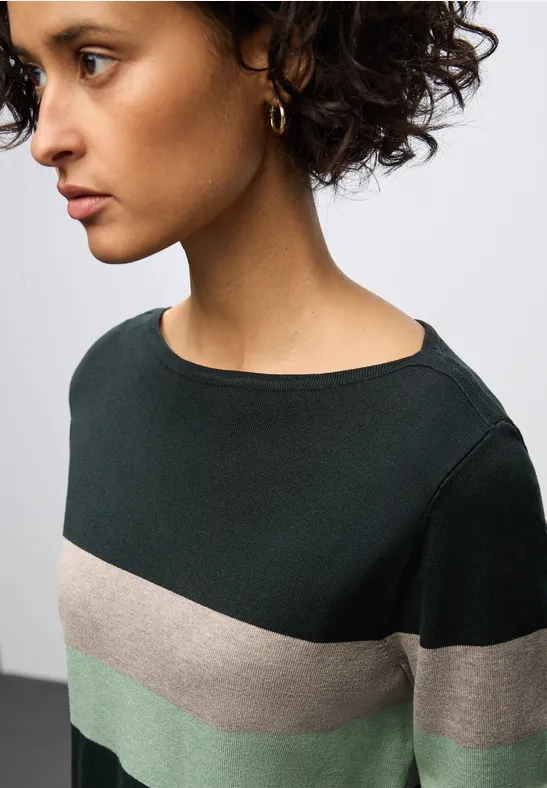 Thumbnail - Street One Frauen Gestreifter Pullover in Grün, Gr: 36