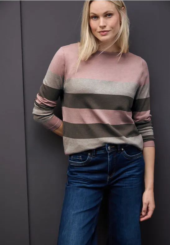 Thumbnail - Street One Frauen Gestreifter Pullover in Rosa, Gr: 46