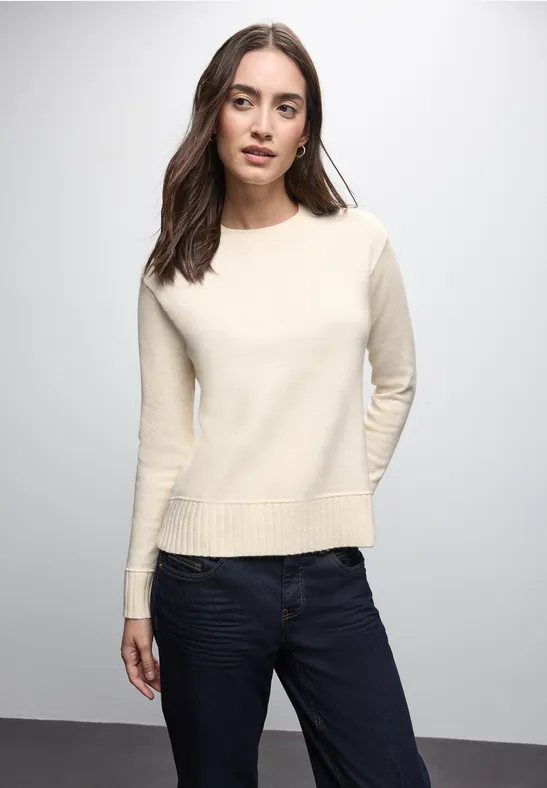 Thumbnail - Street One Frauen Rundhals Pullover in Beige, Gr: 40