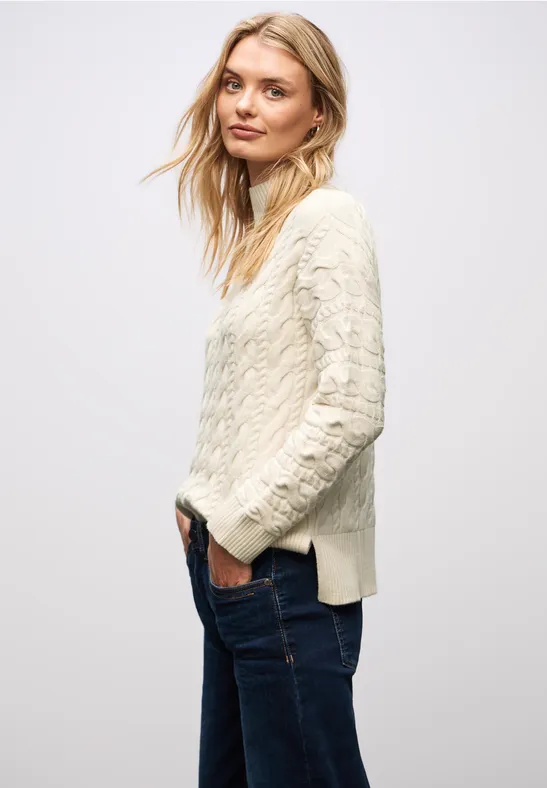 Thumbnail - Street One Frauen Pullover mit Zopfmuster in Beige, Gr: 46