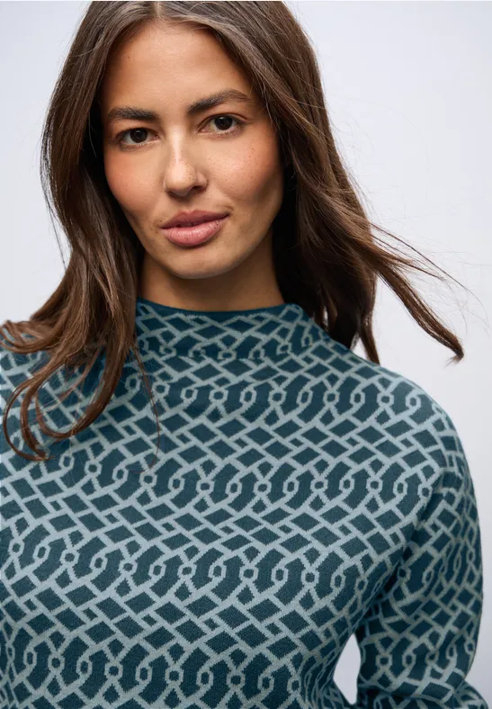 Thumbnail - Street One Frauen Cosy Jacquard Pullover in Türkis, Gr: 40