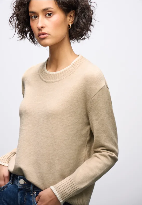 Street One Frauen Pullover mit Kontrastdetails in Beige, Gr: 44