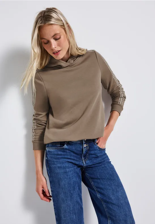 Street One Frauen Hoodie mit Gallonstreifen in Braun, Gr: 34