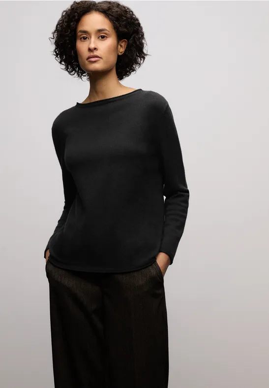 Thumbnail - Street One Frauen Pullover mit gerolltem Saum in Schwarz, Gr: 42