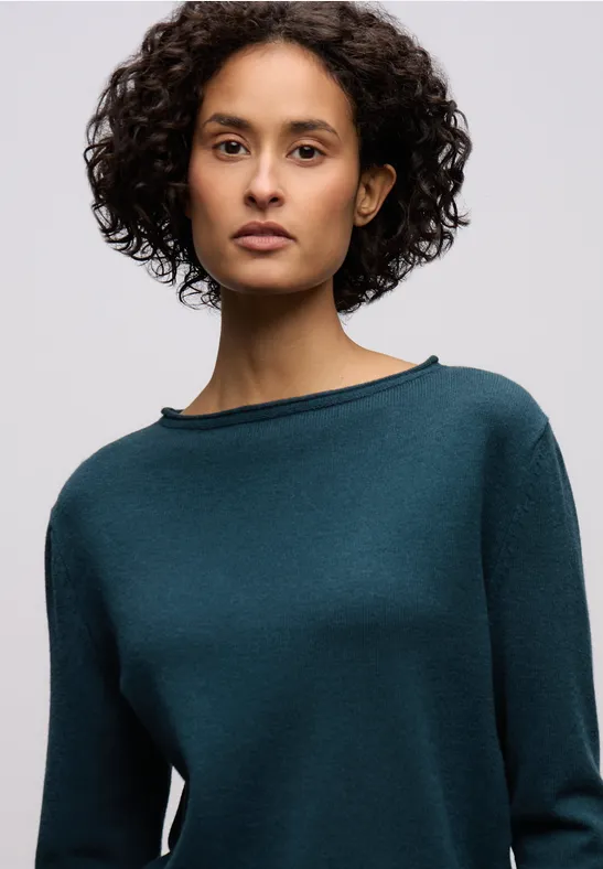 Thumbnail - Street One Frauen Pullover mit gerolltem Saum in Türkis, Gr: 36