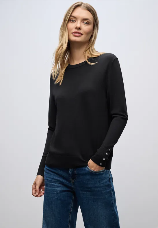 Thumbnail - Street One Frauen Pullover mit Knopfdetail in Schwarz, Gr: 36