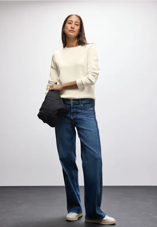 Thumbnail - Street One Frauen Sweatshirt mit Rippdetail in Beige, Gr: 42