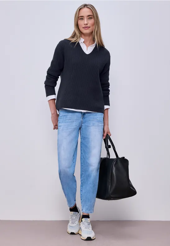 Thumbnail - Street One Frauen Pullover in Unifarbe in Blau, Gr: 36