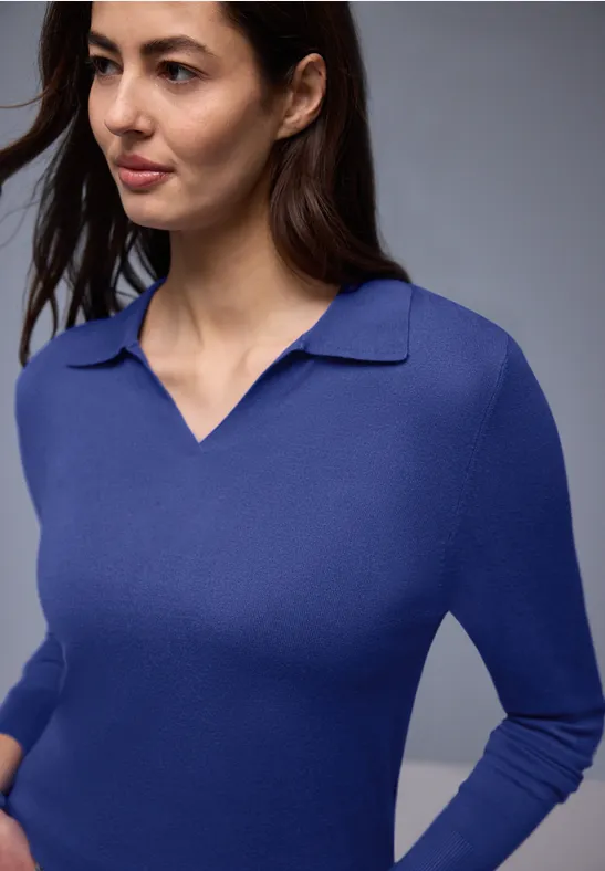 Thumbnail - Street One Frauen Pullover mit Polokragen in Blau, Gr: 44