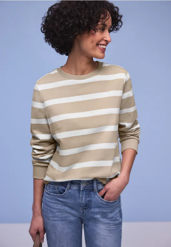 Street One Frauen Gestreiftes Sweatshirt in Beige, Gr: 38