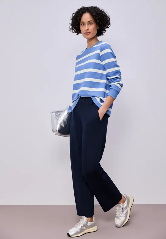 Street One Frauen Gestreiftes Sweatshirt in Blau, Gr: 34