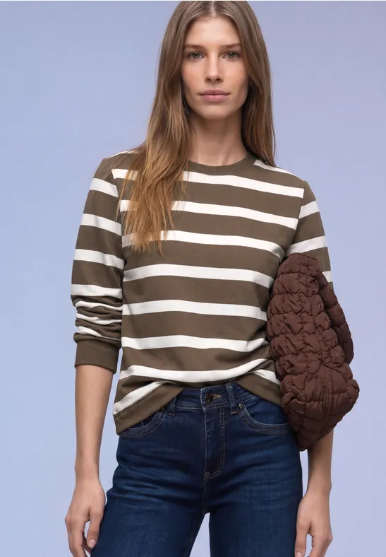 Street One Frauen Gestreiftes Sweatshirt in Braun, Gr: 34