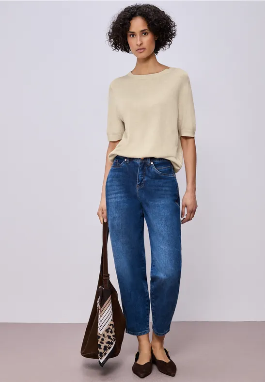 Thumbnail - Street One Frauen Kurzarm Pullover mit Rundhals in Beige, Gr: 42