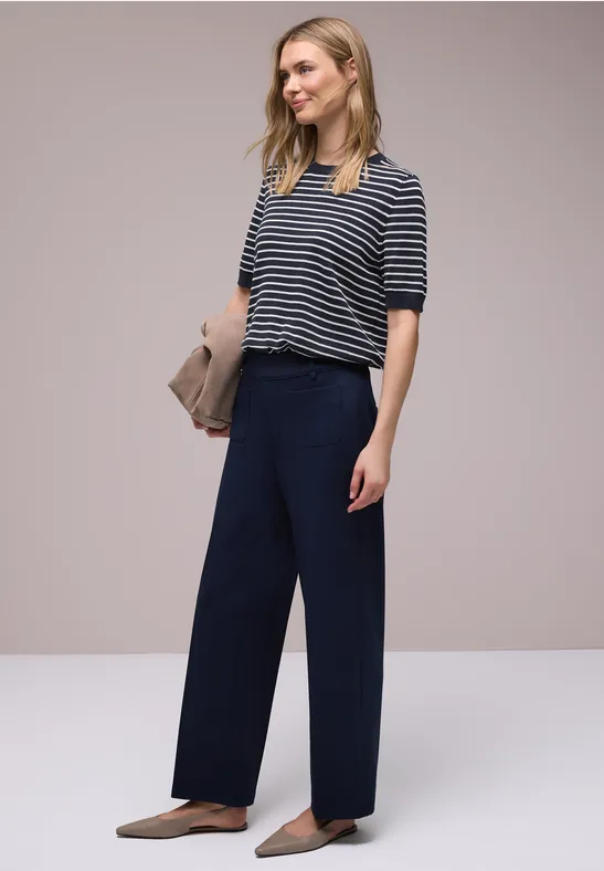 Thumbnail - Street One Frauen Kurzarm Pullover mit Streifenmuster in Blau, Gr: 42