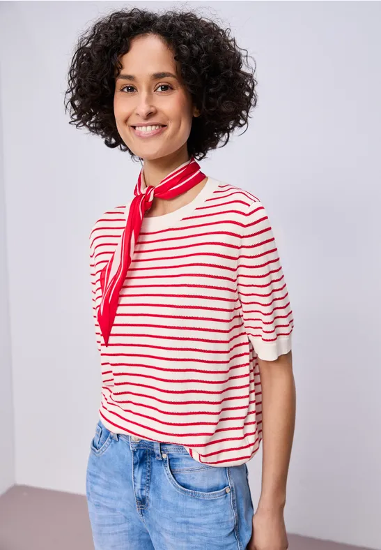 Street One Frauen Kurzarm Pullover mit Rundhals in Weiß, Gr: 44