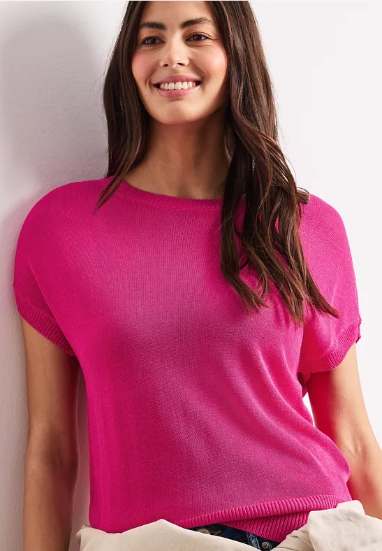 Street One Frauen Pullover mit U-Boot-Ausschnitt in Pink, Gr: 36