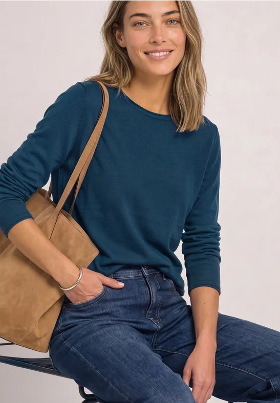 Pullover mit Rundhals und Rollkanten