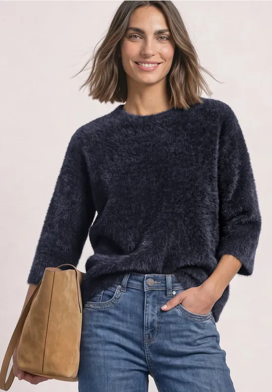 3/4-Arm Pullover mit Rundhals