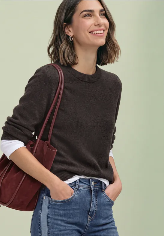 Langarm Pullover mit Rundhals und Raffung