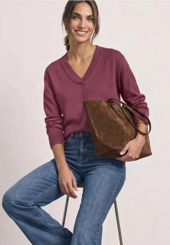 Langarm Pullover mit V-Ausschnitt
