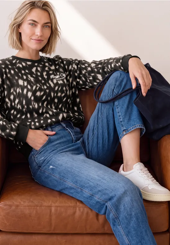 Sweatshirt mit Rundhals und Rehprint