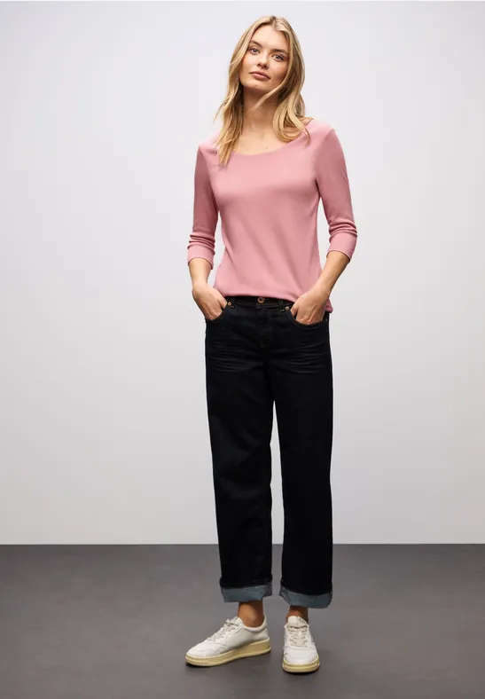 Thumbnail - Street One Frauen Basic T-Shirt mit 3/4 Arm in Rosa, Gr: 44