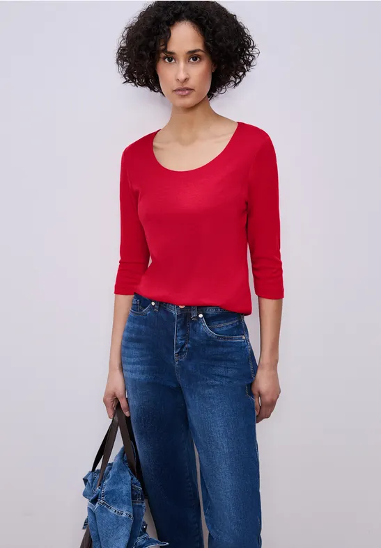 Thumbnail - Street One Frauen Basic Shirt mit blickdichter Front in Rot, Gr: 38