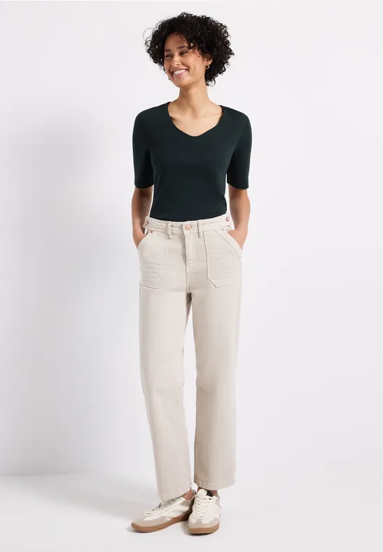 STREET ONE Shirt met korte mouwen Style Palmira met diepe ronde hals