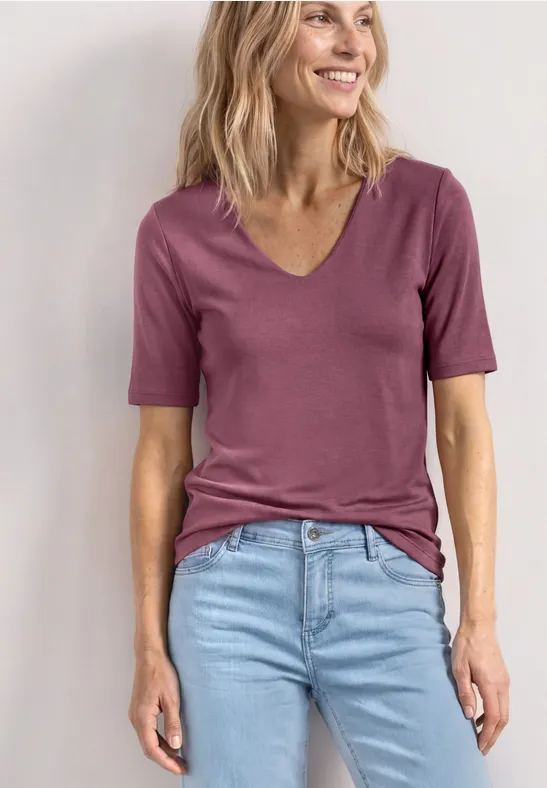Basic T-Shirt mit V-Neck in Unifarbe