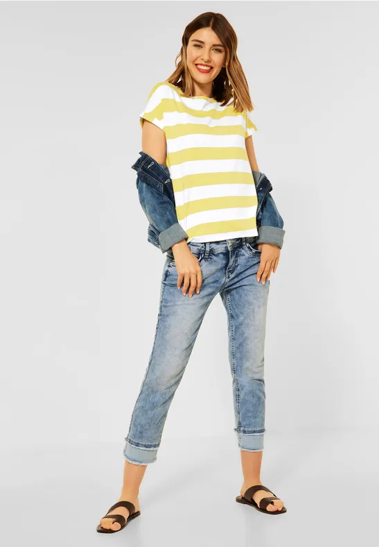 Jean Femme Street One à Rayures Gallon - Taille Haute, Délavage Bleu