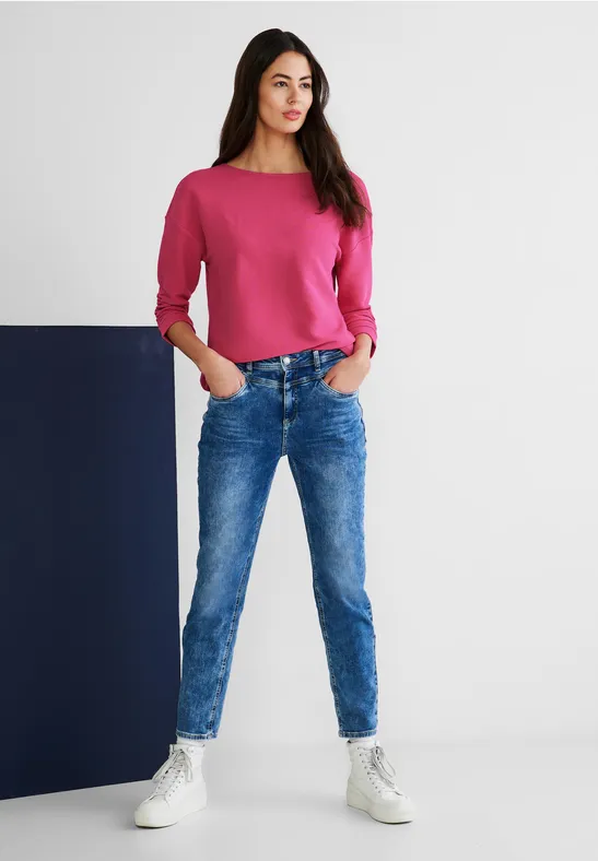 Street One Damen Silk-Look Strukturshirt - Weiches T-Shirt Mit V-Ausschnitt