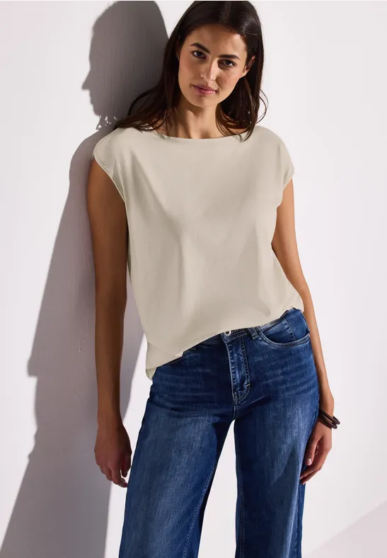 Thumbnail - Street One Frauen Shirt mit U-Boot-Ausschnitt in Beige, Gr: 34
