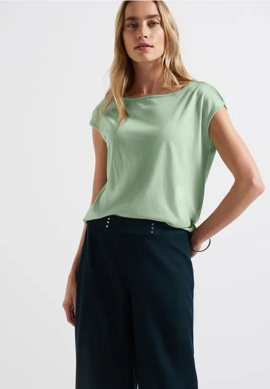 Thumbnail - Street One Frauen Shirt mit U-Boot-Ausschnitt in Grün, Gr: 46