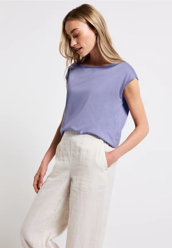 Street One Frauen Shirt mit U-Boot-Ausschnitt in Lila, Gr: 46