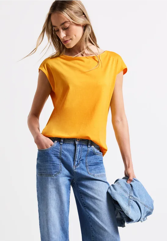 Thumbnail - Street One Frauen Shirt mit U-Boot-Ausschnitt in Gelb, Gr: 46