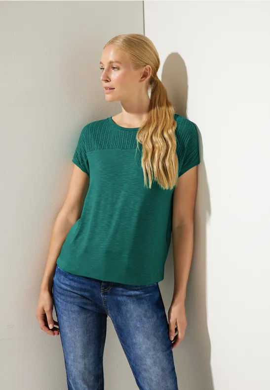 Street One Damen Shirt Mit Glitzerstreifen - Lässig Mit Dropped Shoulders