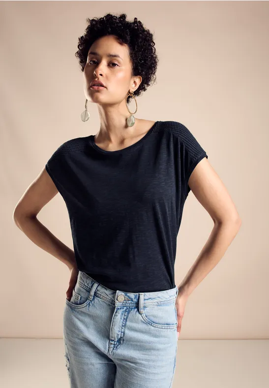 Thumbnail - Street One Frauen T-Shirt mit Spitze in Blau, Gr: 40