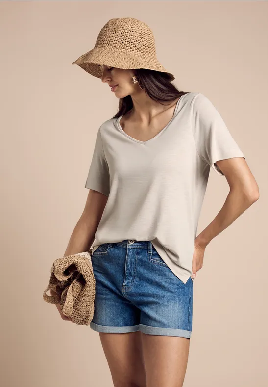 Thumbnail - Street One Frauen Leichtes T-Shirt in Beige, Gr: 42