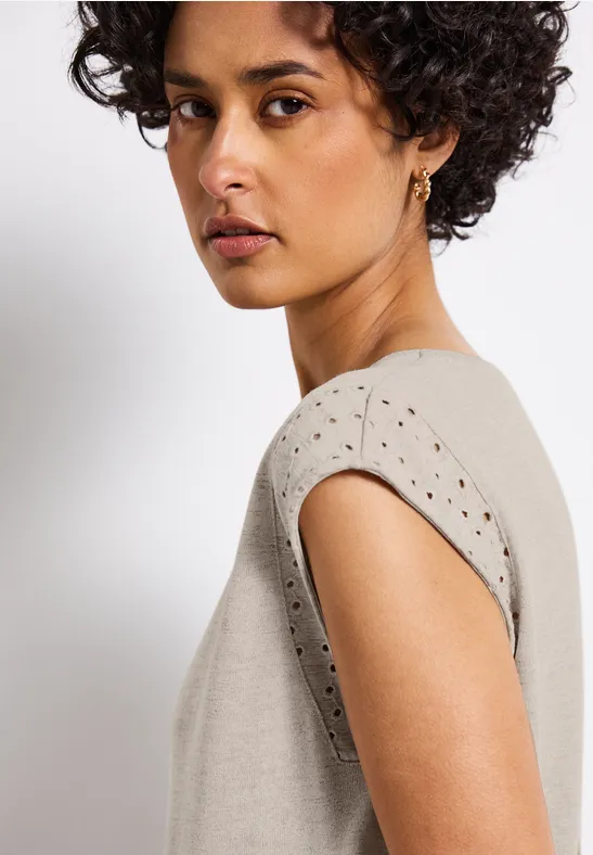 Thumbnail - Street One Frauen Shirt mit Stickdetails in Beige, Gr: 36