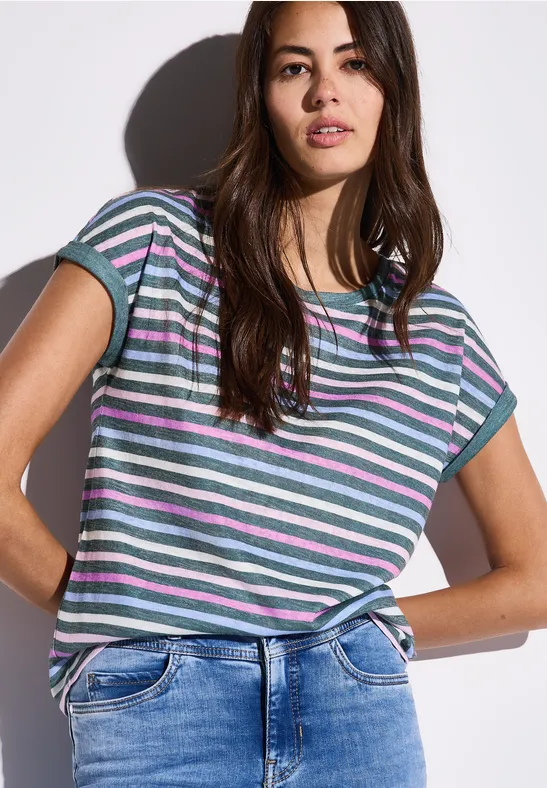 Thumbnail - Street One Frauen Leinen-Look Streifen-Shirt in Grün, Gr: 38