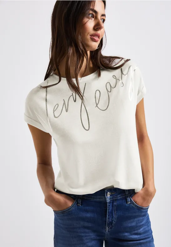 Street One Frauen T-Shirt mit Folien Wording in Weiß, Gr: 34