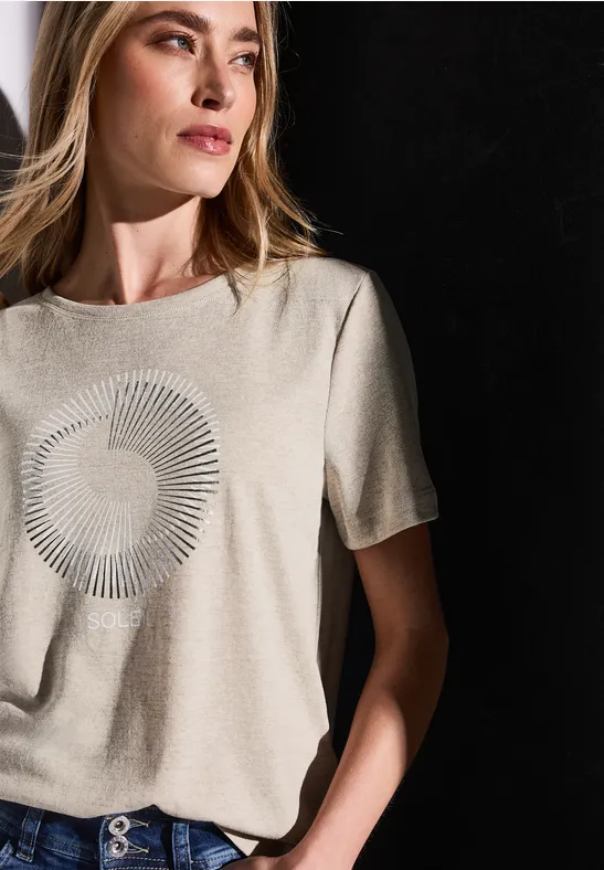 Thumbnail - Street One Frauen T-Shirt mit Folien-Print in Beige, Gr: 36