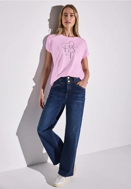 Thumbnail - Street One Frauen T-Shirt mit Folien Wording in Rosa, Gr: 36