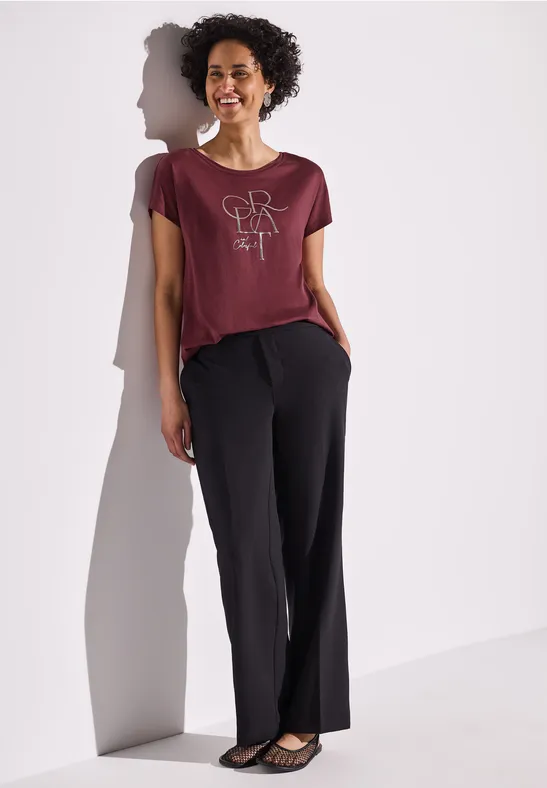 Street One Frauen T-Shirt mit Folien Wording in Rot, Gr: 34