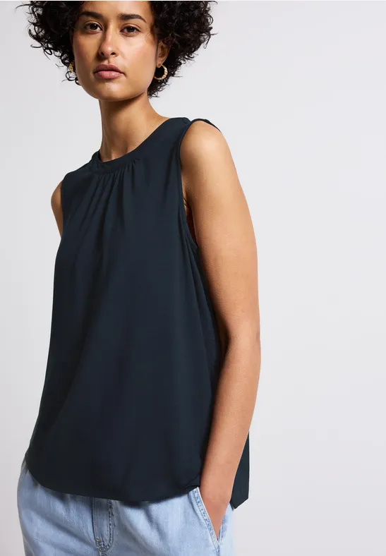 Thumbnail - Street One Frauen Jersey-Top mit Raffung in Blau, Gr: 46