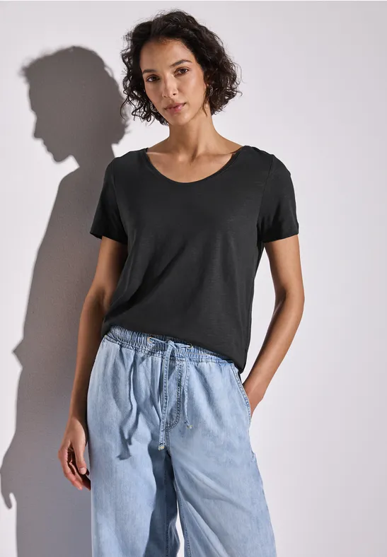 Street One Frauen Basic T-Shirt in Unifarbe in Grau, Gr: 36