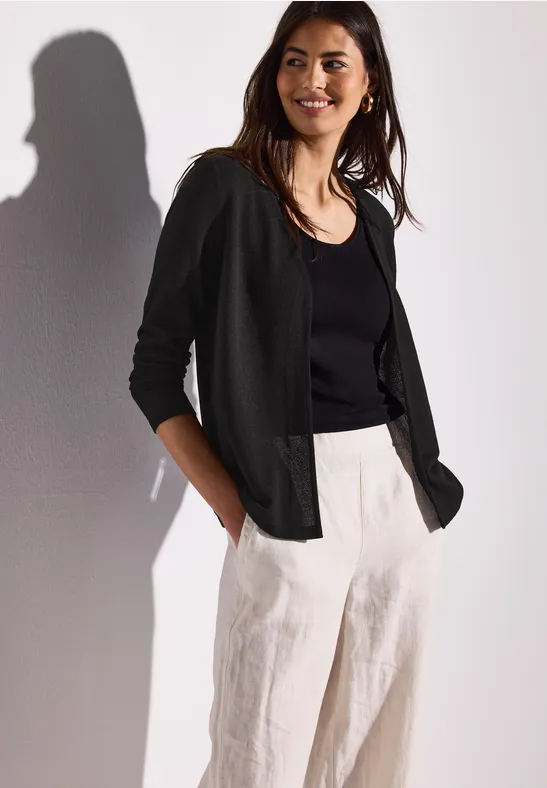 Thumbnail - Street One Frauen Strick-Look Jacke in Schwarz, Gr: 38